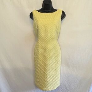 D-167 Albert Nipon Yellow Textured Lined‎ Sleeveless MIDI Summer Dress Size 6